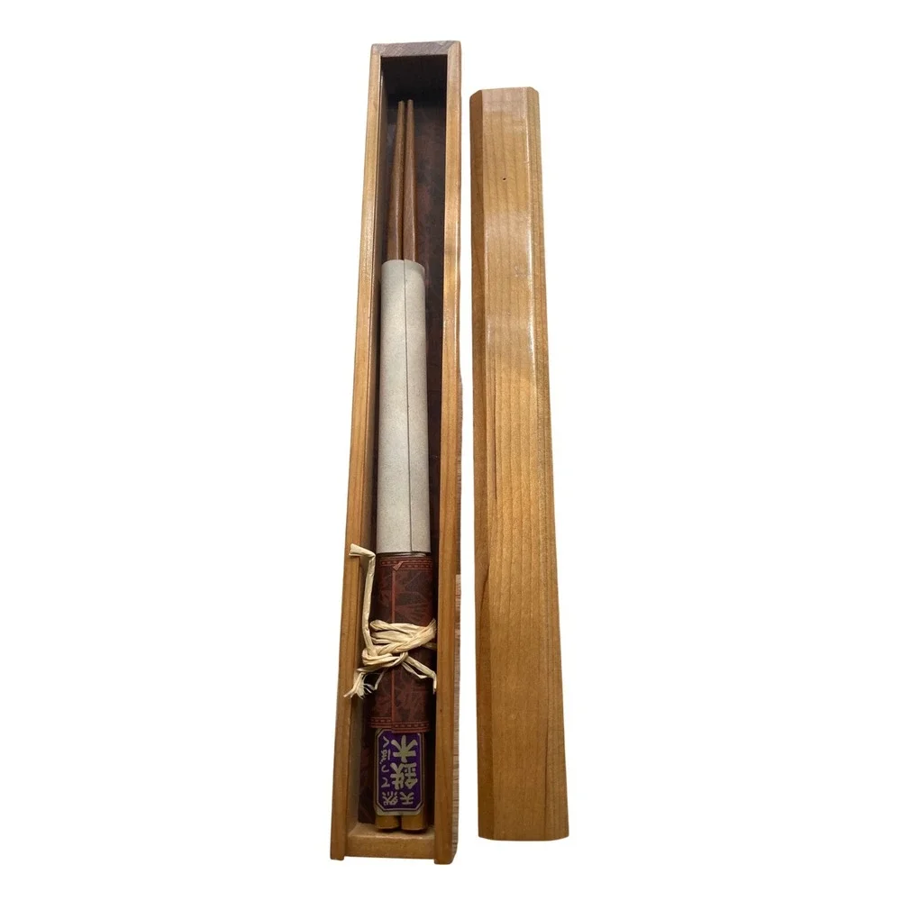Vintage Japanese‎ Natural Ironwood Chopsticks in Wooden Box Tennen Tetsuboku